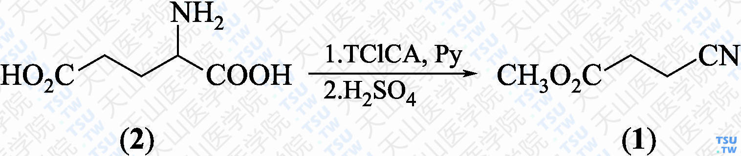 3-氰基丙酸甲酯（分子式：C<sub>5</sub>H<sub>7</sub>NO<sub>2</sub>）的合成方法路线及其结构式