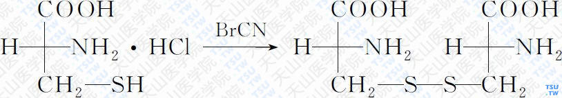 L-胱氨酸（分子式：C<sub>6</sub>H<sub>12</sub>N<sub>2</sub>O<sub>4</sub>S<sub>2</sub>）的合成方法路线及其结构式