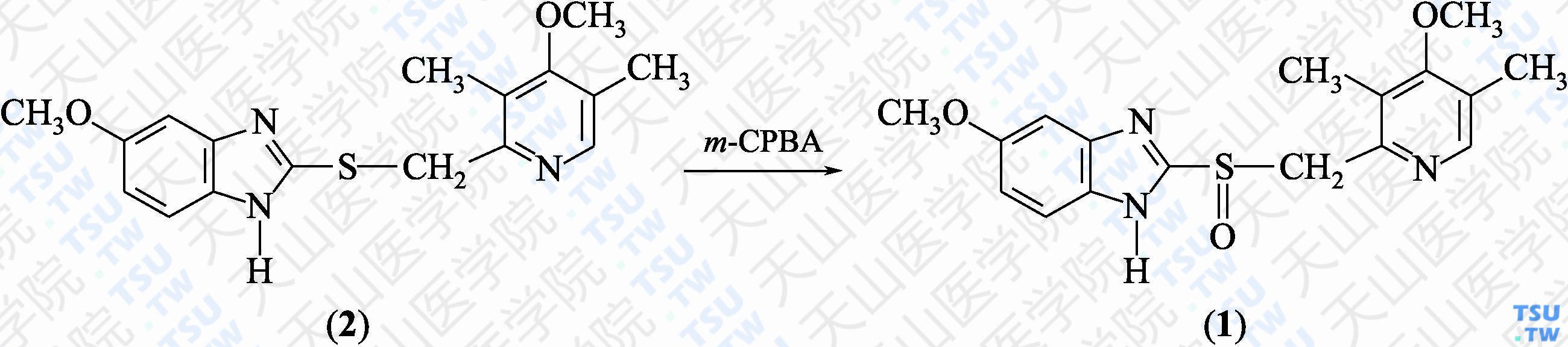 奥美拉唑（分子式：C<sub>17</sub>H<sub>19</sub>N<sub>3</sub>O<sub>3</sub>S）的合成方法路线及其结构式