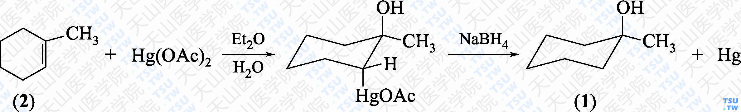 1-甲基环己醇（分子式：C<sub>7</sub>H<sub>14</sub>O）的合成方法路线及其结构式