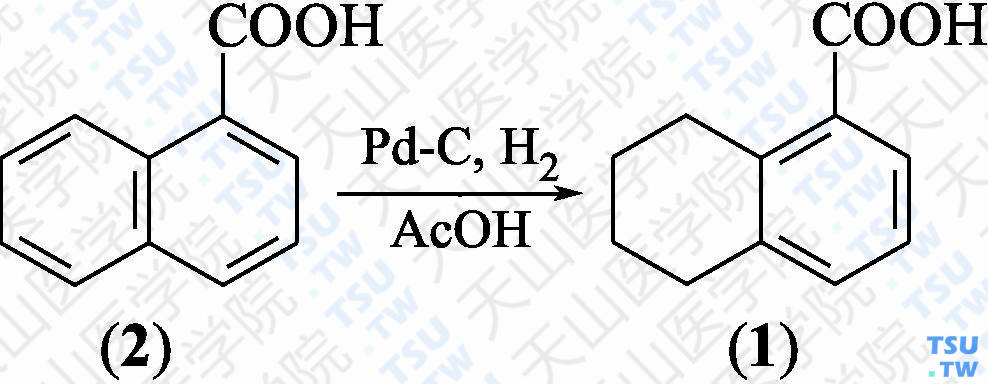 5，6，7，8-四氢-1-萘甲酸（分子式：C<sub>11</sub>H<sub>12</sub>O<sub>2</sub>）的合成方法路线及其结构式