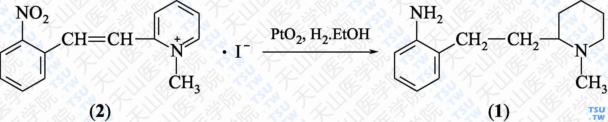 1-甲基-2-[2-（2-氨基苯）乙基]哌啶（分子式：C<sub>14</sub>H<sub>22</sub>N<sub>2</sub>）的合成方法路线及其结构式
