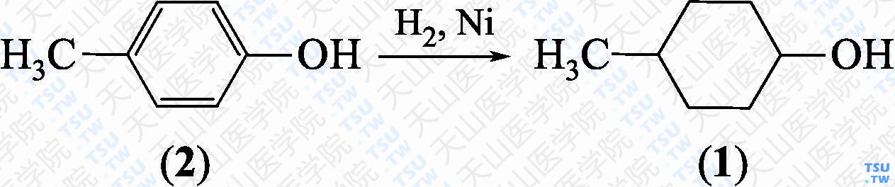 4-甲基环己醇（分子式：C<sub>7</sub>H<sub>14</sub>O）的合成方法路线及其结构式