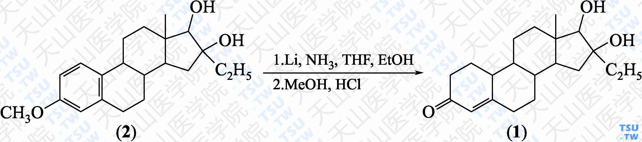 16<i>β</i>，17<i>β</i>-二羟基-16<i>α</i>-乙基雌烷-4-烯-3-酮（分子式：C<sub>20</sub>H<sub>30</sub>O<sub>3</sub>）的合成方法路线及其结构式