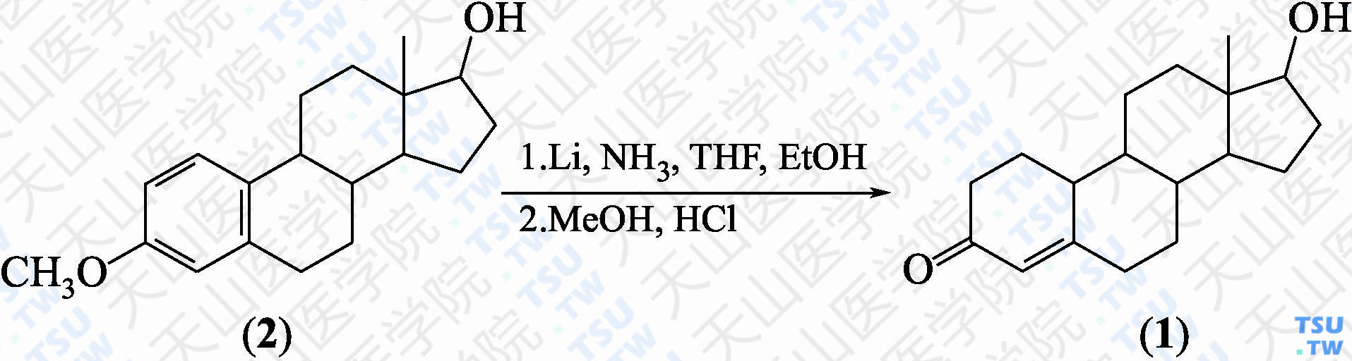17-羟基-16-甲基雌-4-烯-3-酮（分子式：C<sub>18</sub>H<sub>26</sub>O<sub>2</sub>）的合成方法路线及其结构式