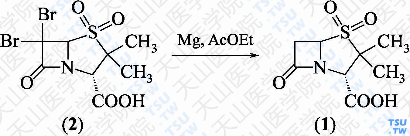 青霉烷砜酸（分子式：C<sub>8</sub>H<sub>11</sub>NO<sub>5</sub>S）的合成方法路线及其结构式