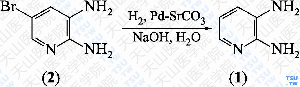 2，3-二氨基吡啶（分子式：C<sub>5</sub>H<sub>7</sub>N<sub>3</sub>）的合成方法路线及其结构式