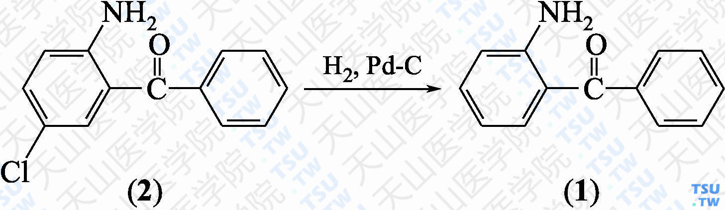 2-氨基二苯甲酮（分子式：C<sub>13</sub>H<sub>11</sub>NO）的合成方法路线及其结构式