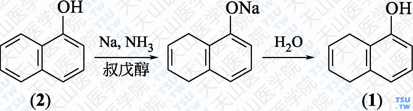 5，8-二氢-1-萘酚（分子式：C<sub>10</sub>H<sub>10</sub>O）的合成方法路线及其结构式