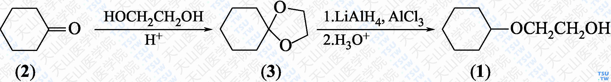 2-环己氧基乙醇（分子式：C<sub>8</sub>H<sub>16</sub>O）的合成方法路线及其结构式