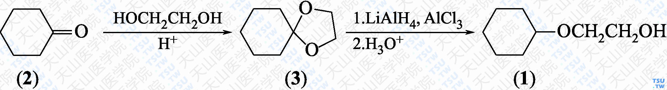 2-环己氧基乙醇（分子式：C<sub>8</sub>H<sub>16</sub>O）的合成方法路线及其结构式