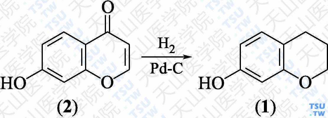 色满-7-醇（分子式：C<sub>9</sub>H<sub>10</sub>O<sub>2</sub>）的合成方法路线及其结构式