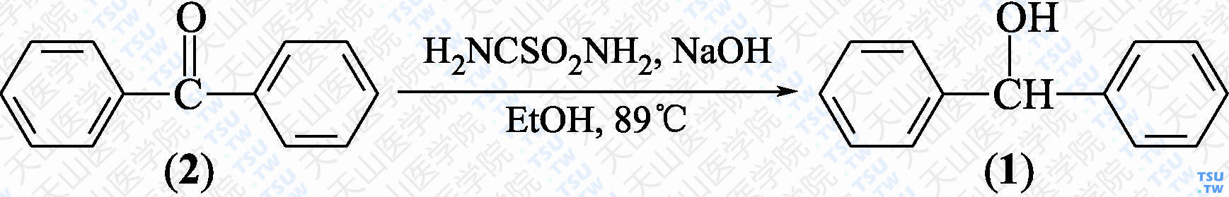 二苯甲醇（分子式：C<sub>13</sub>H<sub>12</sub>O）的合成方法路线及其结构式