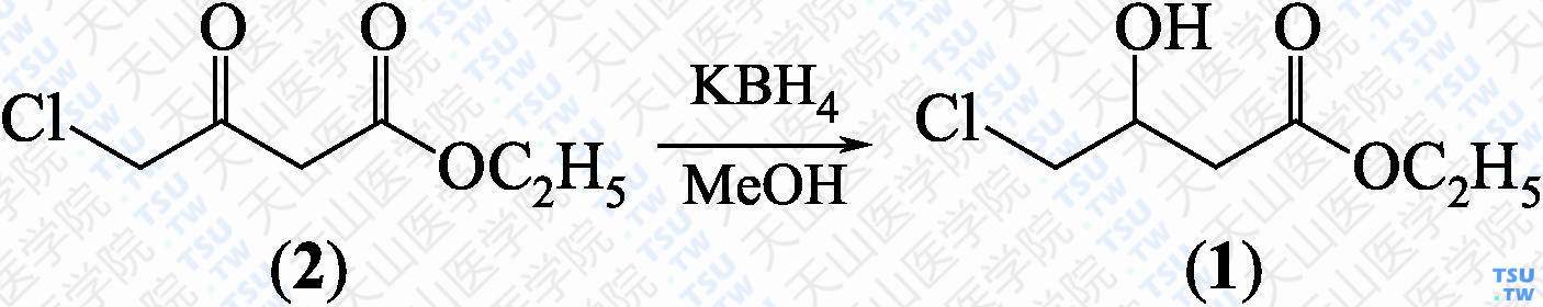 4-氯-3-羟基丁酸乙酯（分子式：C<sub>6</sub>H<sub>11</sub>ClO<sub>3</sub>）的合成方法路线及其结构式