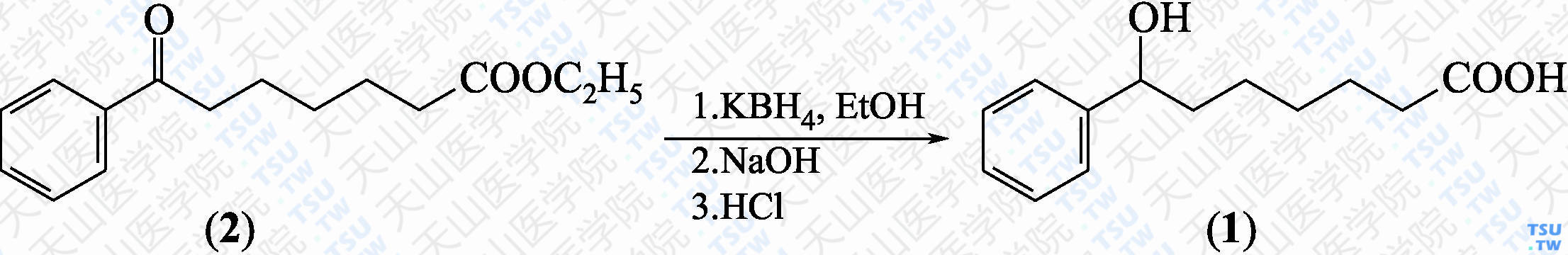 7-羟基-7-苯基庚酸（分子式：C<sub>13</sub>H<sub>18</sub>O<sub>3</sub>）的合成方法路线及其结构式