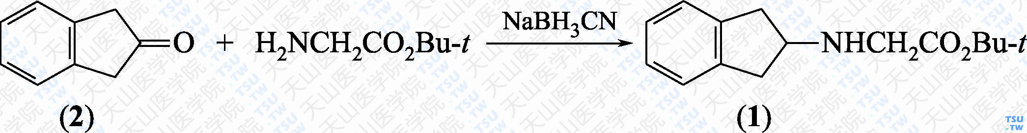 <i>N</i>-（2-茚基）-甘氨酸叔丁酯（分子式：C<sub>15</sub>H<sub>21</sub>NO<sub>2</sub>）的合成方法路线及其结构式