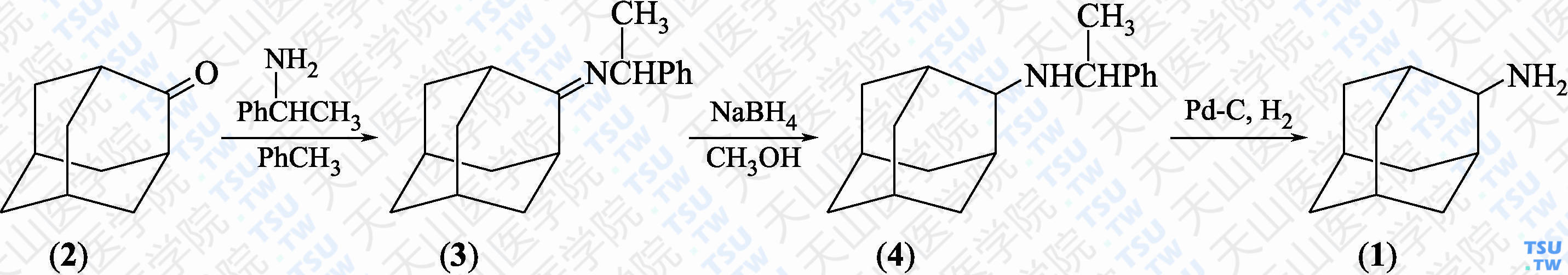 2-金刚烷胺（分子式：C<sub>10</sub>H<sub>17</sub>N）的合成方法路线及其结构式