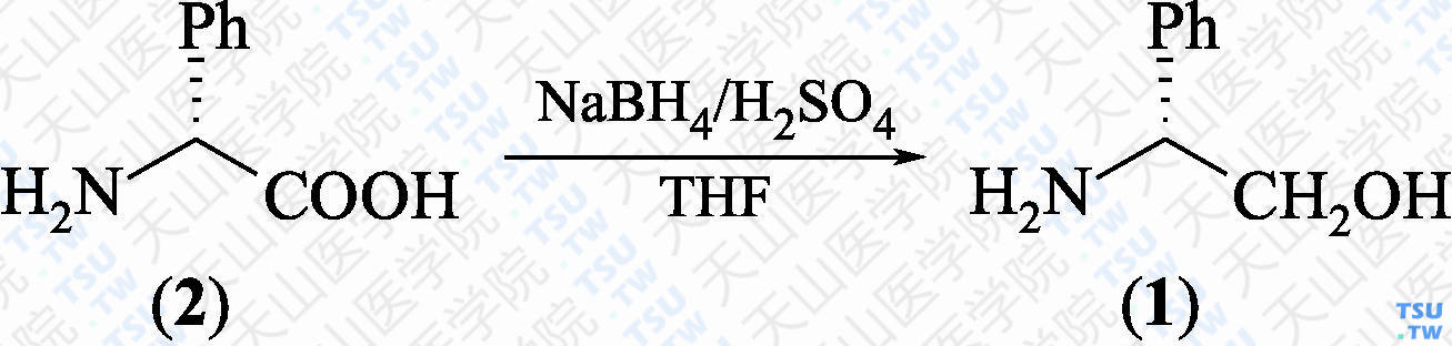 （<i>R</i>）-2-氨基苯乙醇（分子式：C<sub>8</sub>H<sub>11</sub>NO）的合成方法路线及其结构式