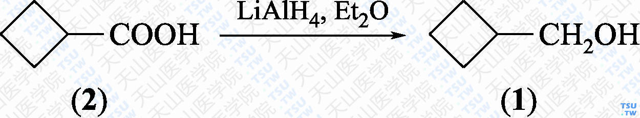 环丁基甲醇（分子式：C<sub>5</sub>H<sub>10</sub>O）的合成方法路线及其结构式