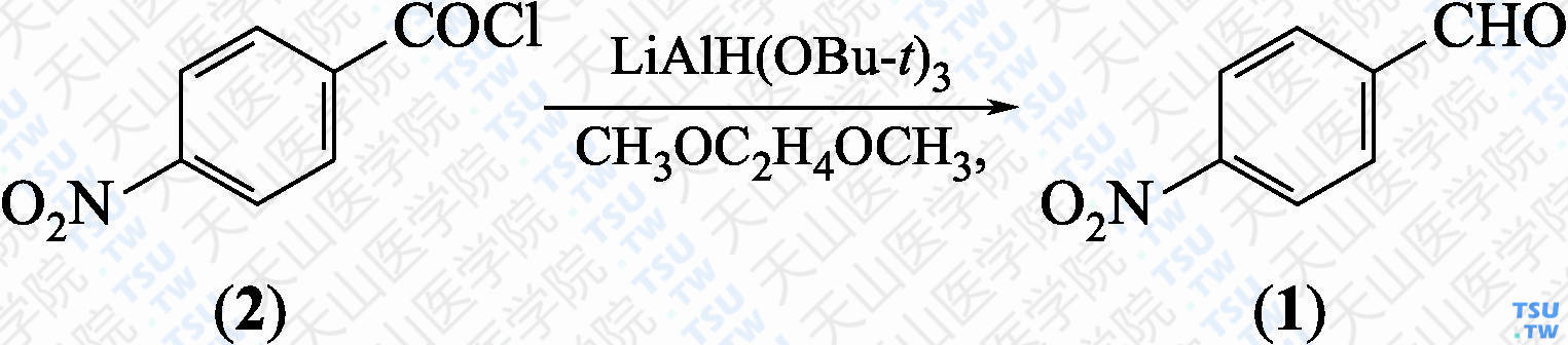 4-硝基苯甲醛（分子式：C<sub>7</sub>H<sub>5</sub>NO<sub>3</sub>）的合成方法路线及其结构式