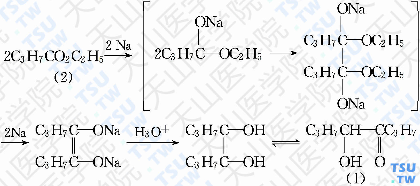 5-羟基-4-辛酮（分子式：C<sub>8</sub>H<sub>16</sub>O<sub>2</sub>）的合成方法路线及其结构式