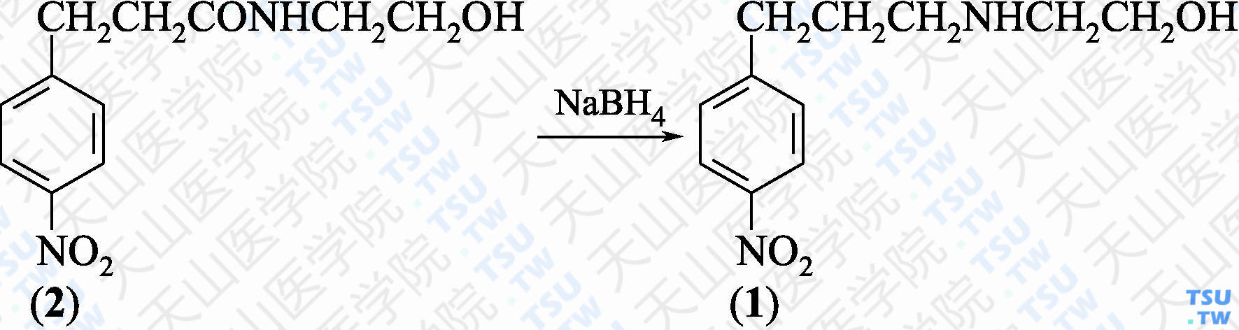 2-[3-（4-硝基苯基）丙基氨基]乙醇（分子式：C<sub>11</sub>H<sub>16</sub>N<sub>2</sub>O<sub>3</sub>）的合成方法路线及其结构式