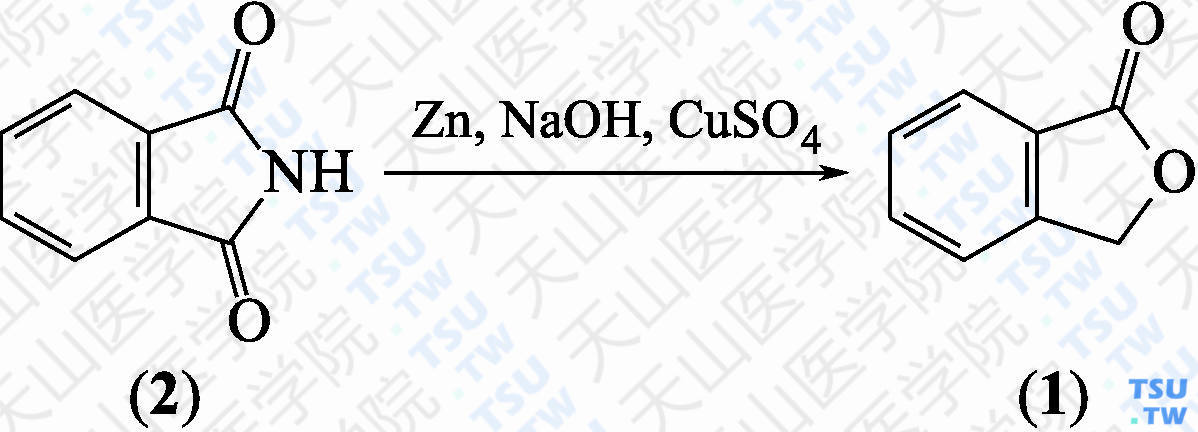 苯酞（分子式：C<sub>8</sub>H<sub>6</sub>O<sub>2</sub>）的合成方法路线及其结构式