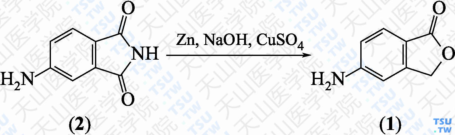 5-氨基苯酞（分子式：C<sub>8</sub>H<sub>7</sub>NO<sub>2</sub>）的合成方法路线及其结构式