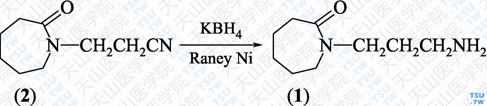 <i>N</i>-（3-氨基丙基）己内酰胺（分子式：C<sub>9</sub>H<sub>18</sub>N<sub>2</sub>O）的合成方法路线及其结构式