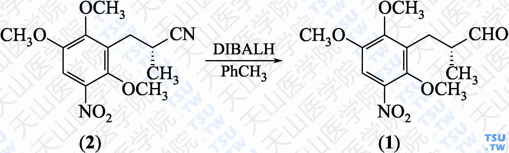 （<i>R</i>）-2-甲基-3-（2，3，6-三甲氧基-5-硝基苯基）丙醛（分子式：C<sub>13</sub>H<sub>17</sub>NO<sub>6</sub>）的合成方法路线及其结构式