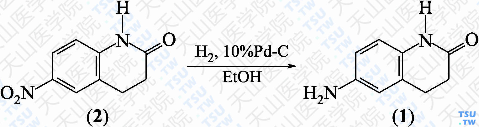 6-氨基-3，4-二氢-2（<i>H</i>）-喹诺啉酮（分子式：C<sub>9</sub>H<sub>10</sub>N<sub>2</sub>O）的合成方法路线及其结构式