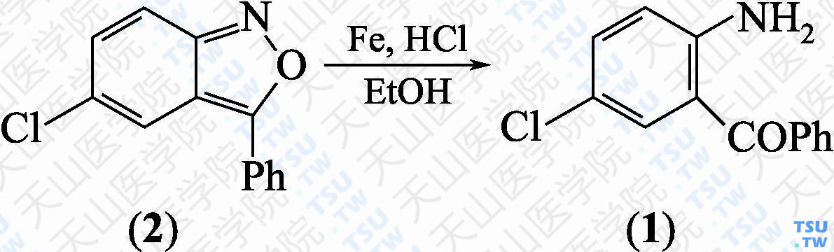 2-氨基-5-氯二苯酮（分子式：C<sub>13</sub>H<sub>10</sub>ClNO）的合成方法路线及其结构式