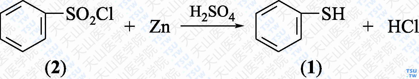 苯硫酚（分子式：C<sub>6</sub>H<sub>6</sub>S）的合成方法路线及其结构式
