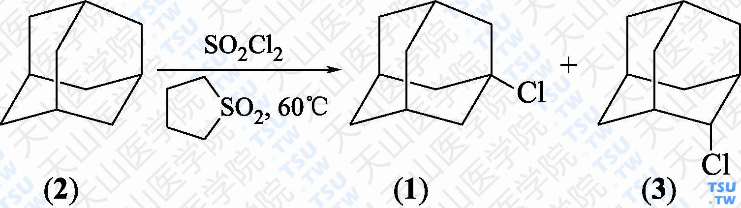 1-氯金刚烷（分子式：C<sub>10</sub>H<sub>15</sub>Cl）的合成方法路线及其结构式