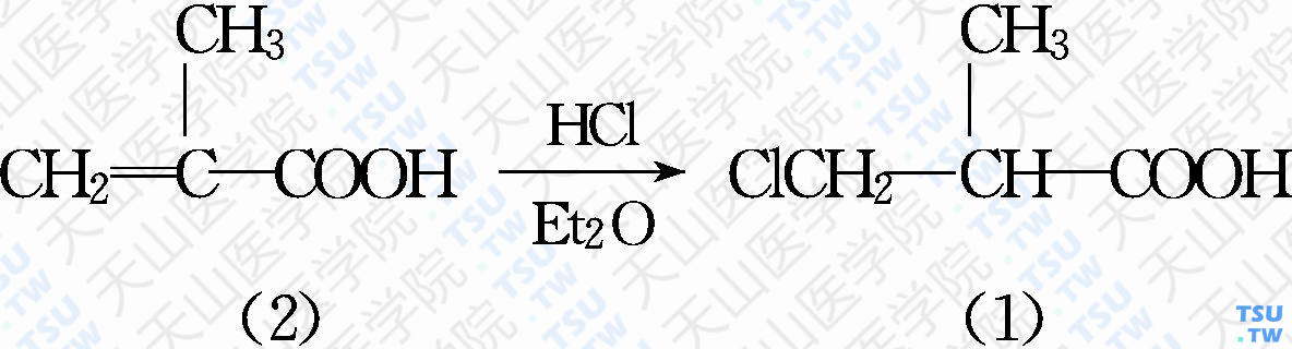 3-氯-2-甲基丙酸（分子式：C<sub>4</sub>H<sub>7</sub>O<sub>2</sub>Cl）的合成方法路线及其结构式