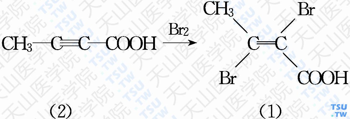 （<i>E</i>）-2，3-二溴-2-丁烯酸（分子式：C<sub>4</sub>H<sub>4</sub>Br<sub>2</sub>O<sub>2</sub>）的合成方法路线及其结构式