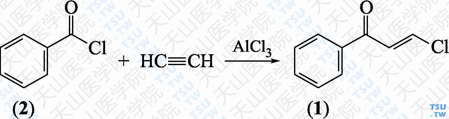 （<i>E</i>）-3-氯-1-苯基丙-2-烯-1-酮（分子式：C<sub>9</sub>H<sub>7</sub>ClO）的合成方法路线及其结构式