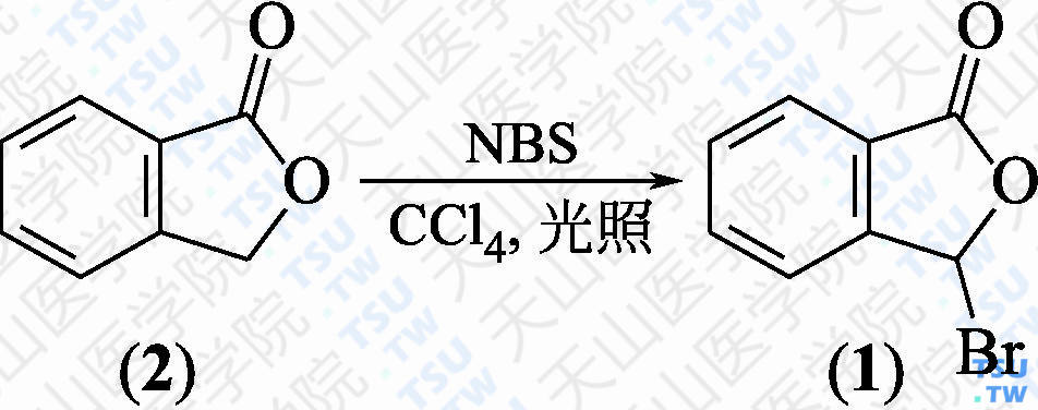 3-溴苯酞（分子式：C<sub>8</sub>H<sub>5</sub>BrO<sub>2</sub>）的合成方法路线及其结构式