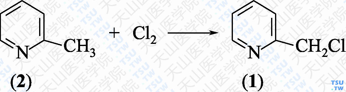 2-氯甲基吡啶（分子式：C<sub>6</sub>H<sub>6</sub>ClN）的合成方法路线及其结构式