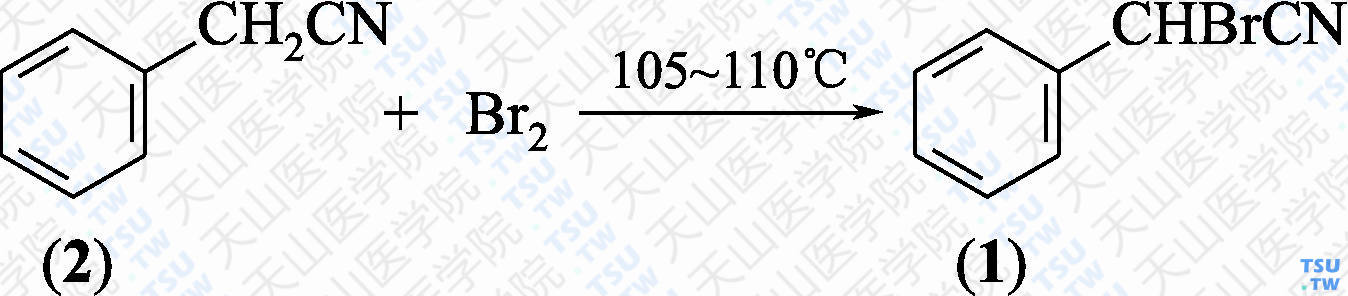 <i>α</i>-溴代苯乙腈（分子式：C<sub>8</sub>H<sub>6</sub>BrN）的合成方法路线及其结构式