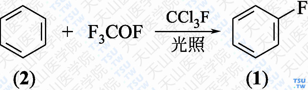 氟苯（分子式：C<sub>6</sub>H<sub>5</sub>F）的合成方法路线及其结构式