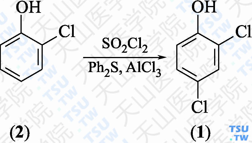 2，4-二氯苯酚（分子式：C<sub>6</sub>H<sub>4</sub>Cl<sub>2</sub>O）的合成方法路线及其结构式