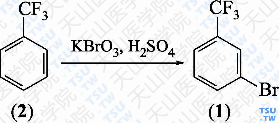 间溴三氟甲基苯（分子式：C<sub>7</sub>H<sub>4</sub>BrF<sub>3</sub>）的合成方法路线及其结构式