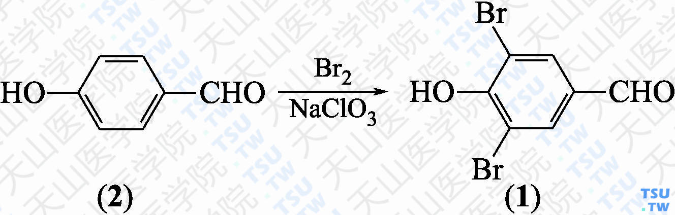 3，5-二溴-4-羟基苯甲醛（分子式：C<sub>7</sub>H<sub>4</sub>Br<sub>2</sub>O<sub>2</sub>）的合成方法路线及其结构式