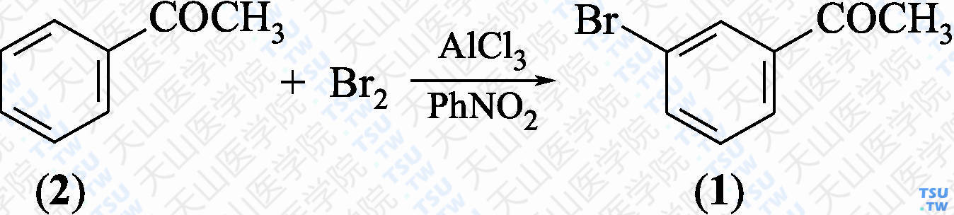 3-溴苯乙酮（分子式：C<sub>8</sub>H<sub>7</sub>BrO）的合成方法路线及其结构式
