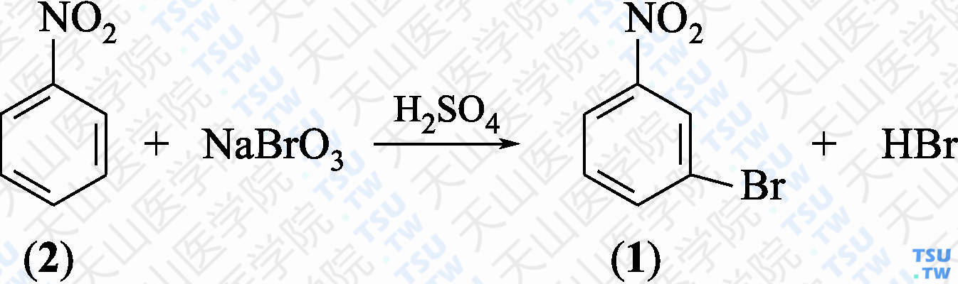间溴硝基苯（分子式：C<sub>6</sub>H<sub>4</sub>BrNO<sub>2</sub>）的合成方法路线及其结构式