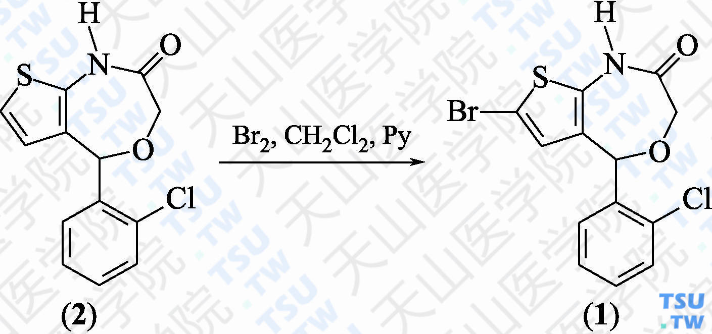 7-溴-5-（2-氯苯基）-噻吩并[2，3-<i>e</i>]-4，1-氧氮杂䓬-2-酮（分子式：C<sub>13</sub>H<sub>9</sub>BrClNO<sub>2</sub>S）的合成方法路线及其结构式