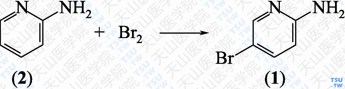 2-氨基-5-溴吡啶（分子式：C<sub>5</sub>H<sub>5</sub>BrN<sub>2</sub>）的合成方法路线及其结构式