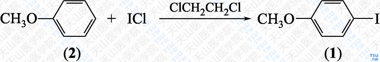 4-碘茴香醚（分子式：C<sub>7</sub>H<sub>7</sub>IO）的合成方法路线及其结构式