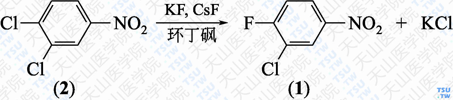 3-氯-4-氟硝基苯（分子式：C<sub>6</sub>H<sub>3</sub>ClFNO<sub>2</sub>）的合成方法路线及其结构式